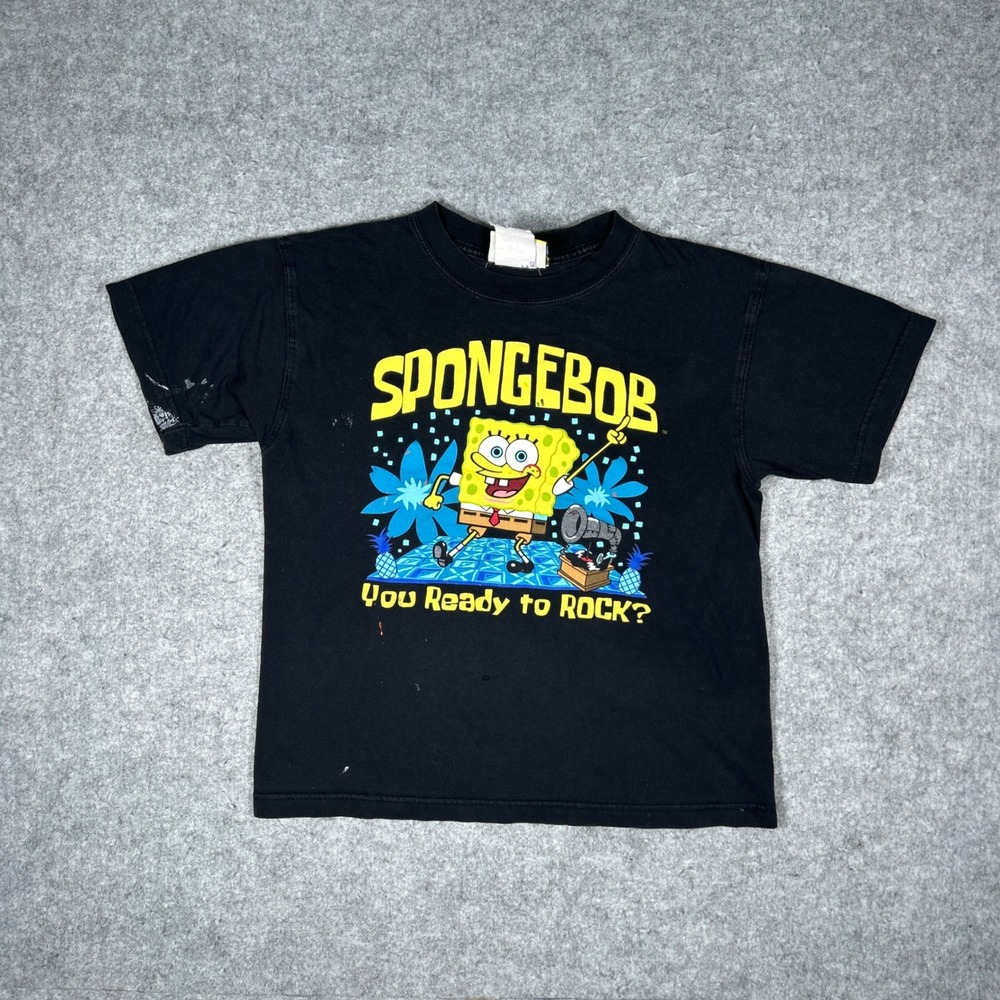 SpongeBob SquarePants T Shirt Kids Medium Black You Ready to Rock? Graphic Tee